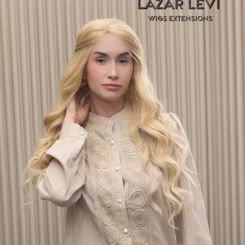 פאת לייס הילה משיער טבעי - מראה חזיתי עם גלים בגוון זהב נורדי מושלם