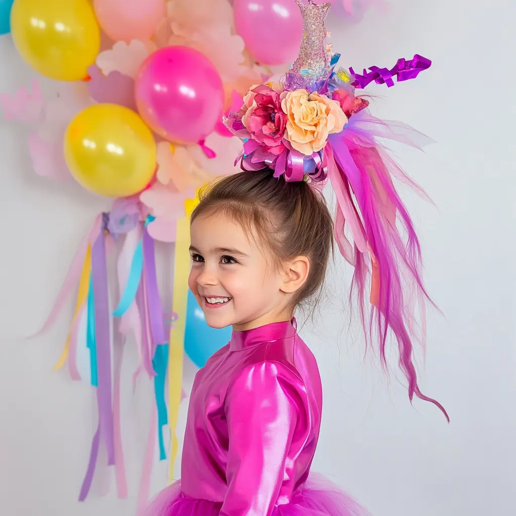 קוקו גבוה עם קליפס פרחוני ותוספות שיער